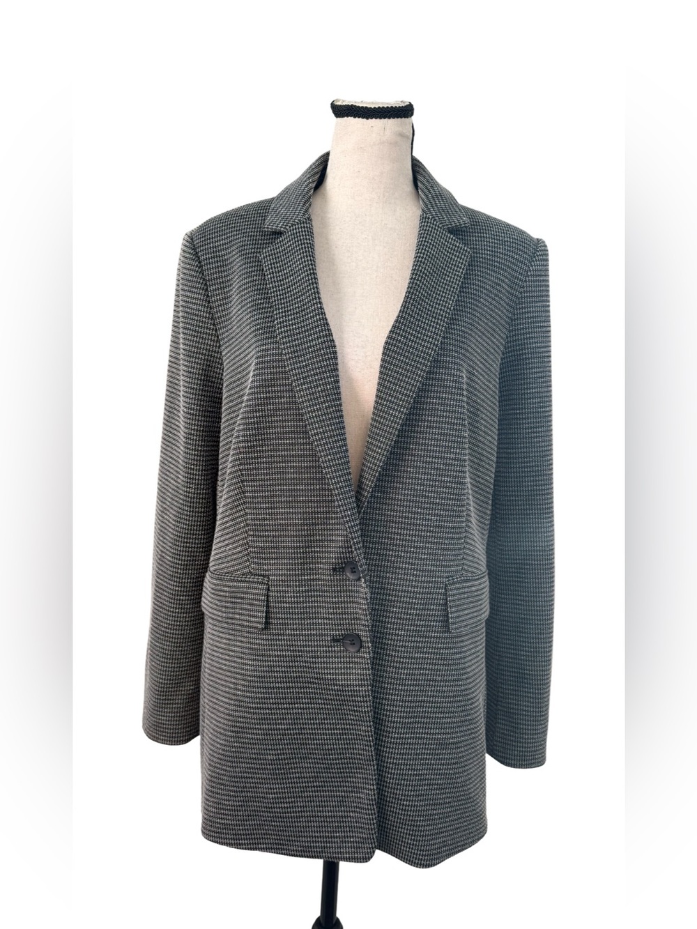 Vince Camuto Houndstooth Blazer Black White Open Front Jacket Size 10